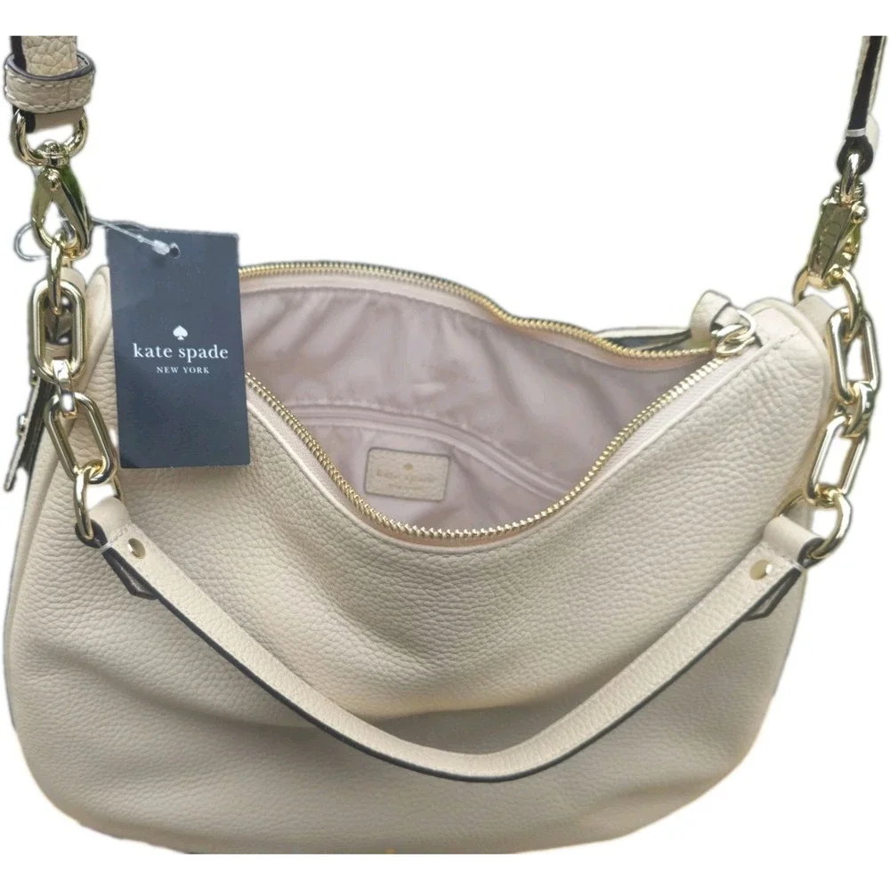 Kate Spade Leather Shoulder Bag Hobo Milk Glass Mulberry St Vivian Pebble Zip